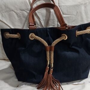 MICHAEL Michael Kors Blue and Brown Casual Tote